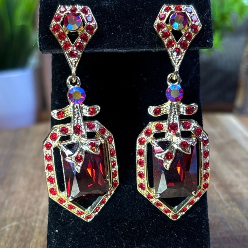 Elegant Red and Gold Dangle Earrings